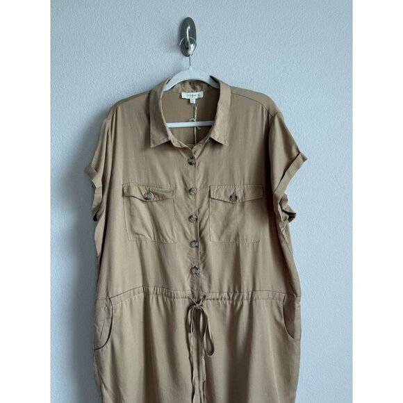 Umgee Women’s Taupe Button Drawstring Waist Cuffed Hem Romper Plus Size XL NEW - Picture 7 of 13